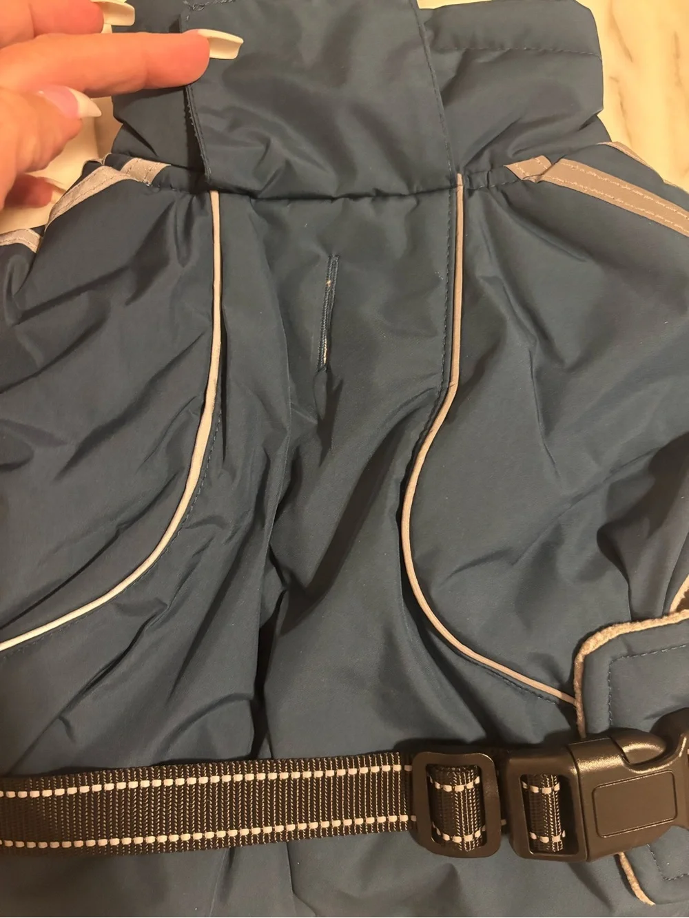 Reflective Navy Dog Waterproof Jacket with Buckle Closure